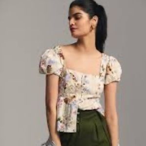Anthropologie Puff-Sleeve Peplum Top